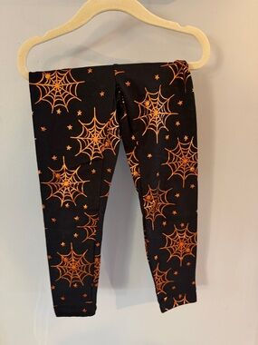 wonder nation Black Leggings with Orange Spiderweb Print